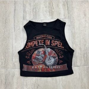 SHEIN Black Biker Chic Graphic Crop Top